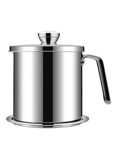 Oil Can Pot Grease Container With Mesh Strainer Silver 15.5 x 15.5 x 19cm