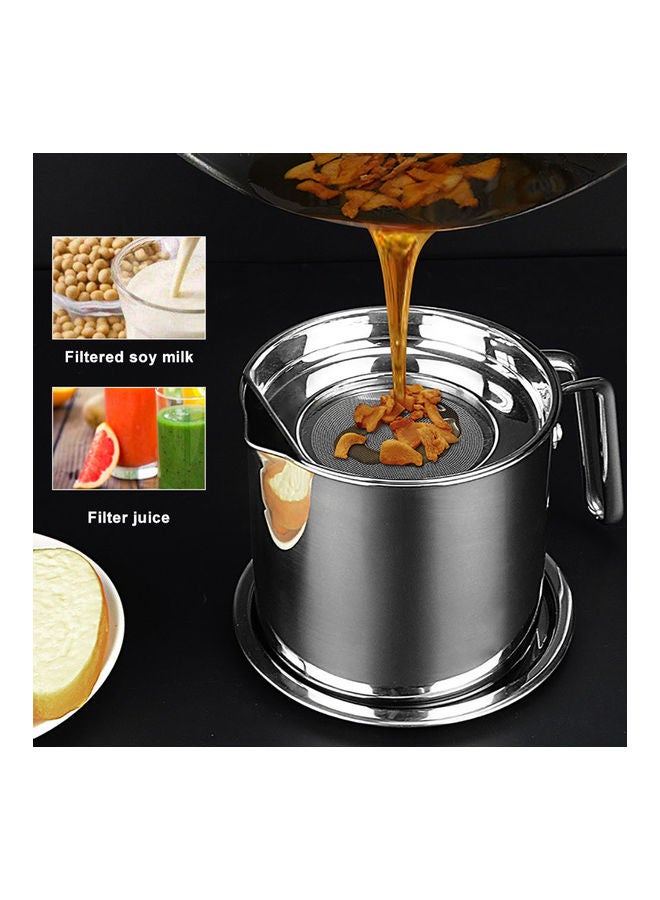 Generic - Oil Can Pot Grease Container With Mesh Strainer Silver 15.5 x 15.5 x 19cm - Image 1