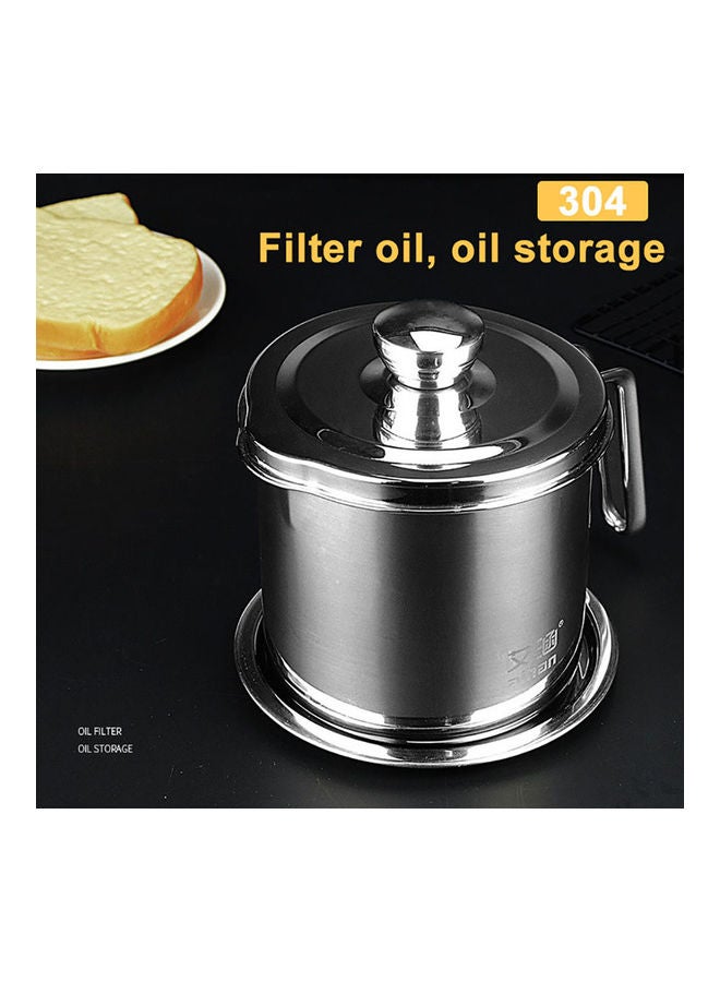Generic - Oil Can Pot Grease Container With Mesh Strainer Silver 15.5 x 15.5 x 19cm - Image 1