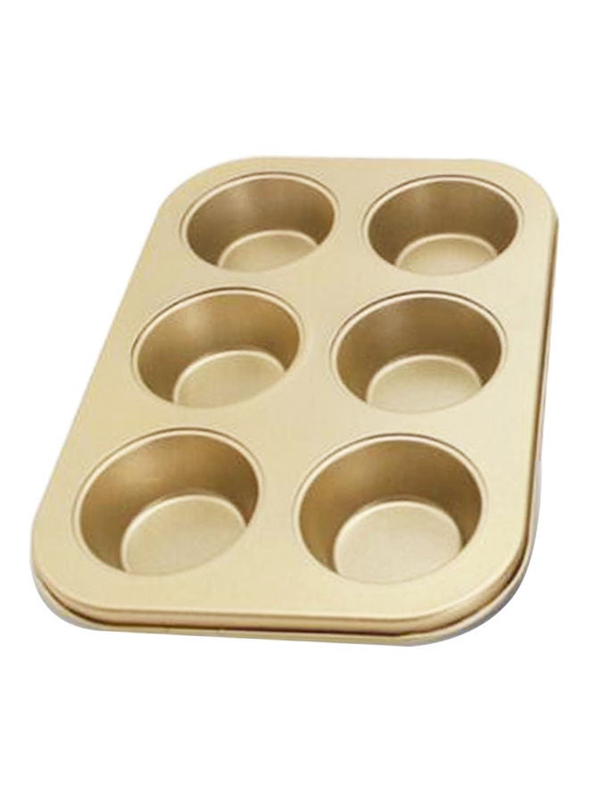 6-Slot Non-stick Muffin Pancake Baking Tray Golden 26.5 x 18.5 x 2.7cm  - Image 1