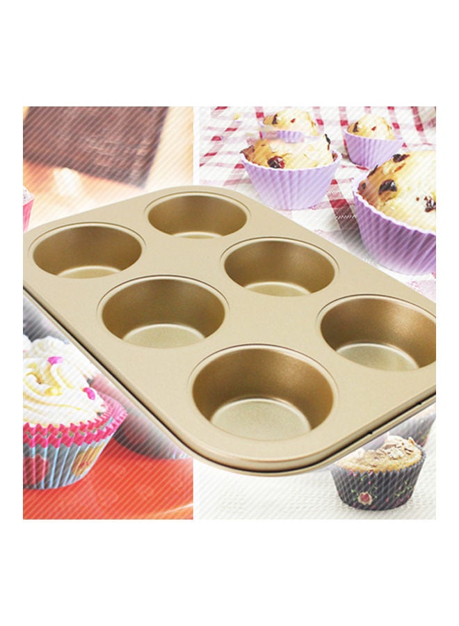6-Slot Non-stick Muffin Pancake Baking Tray Golden 26.5 x 18.5 x 2.7cm  - Image 3