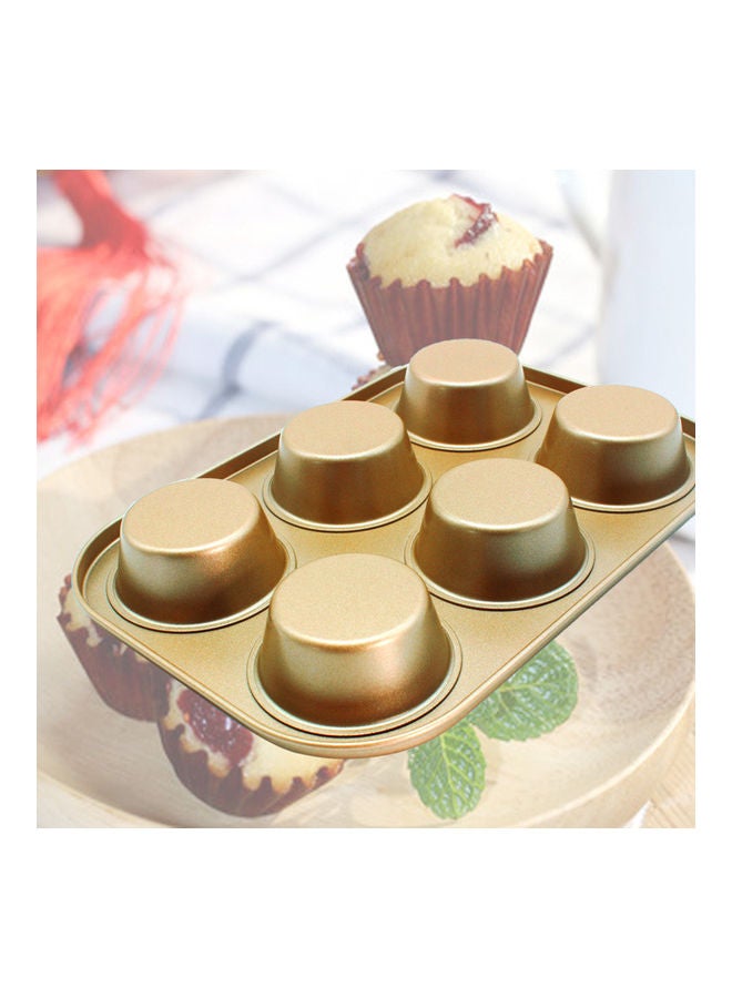 6-Slot Non-stick Muffin Pancake Baking Tray Golden 26.5 x 18.5 x 2.7cm  - Image 4
