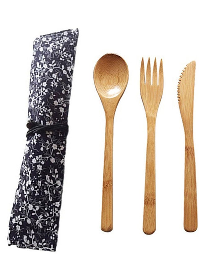 3-Piece Reusable Bamboo Cutlery Set Brown  - Image 1
