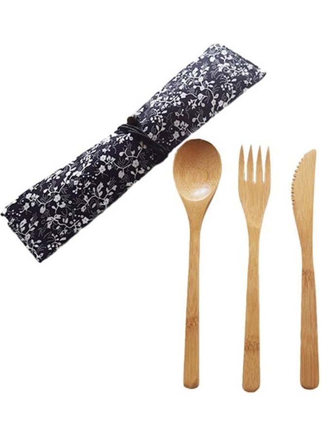 3-Piece Reusable Bamboo Cutlery Set Brown  - Image 2