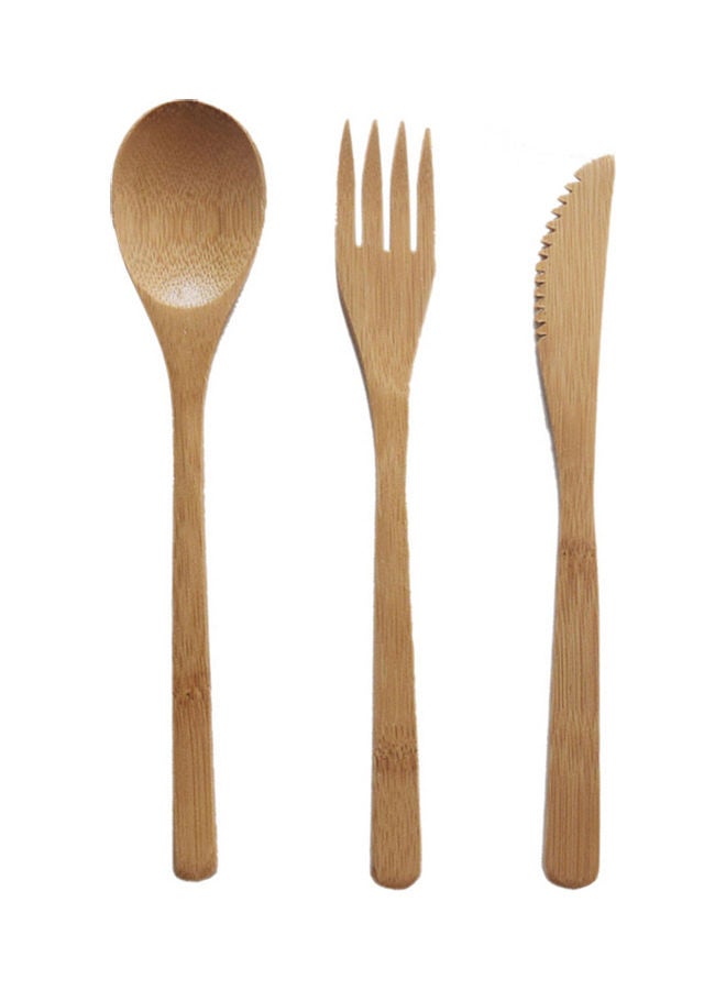3-Piece Reusable Bamboo Cutlery Set Brown  - Image 5