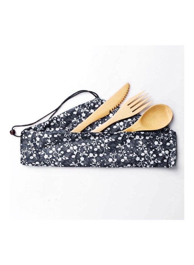 3-Piece Reusable Bamboo Cutlery Set Brown  - Image 3