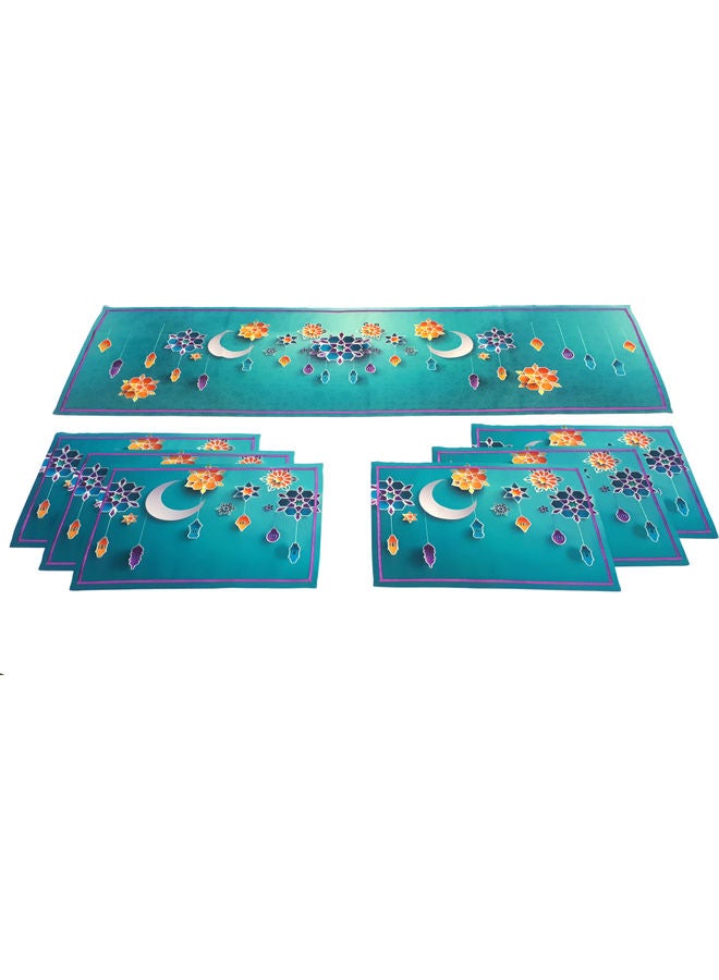 ألوان طقم مكون من 6 مفارش أطباق بطبعة رمضان مع ومفرش واحد كبير متعدد الألوان 140 x 40سم - Image 1