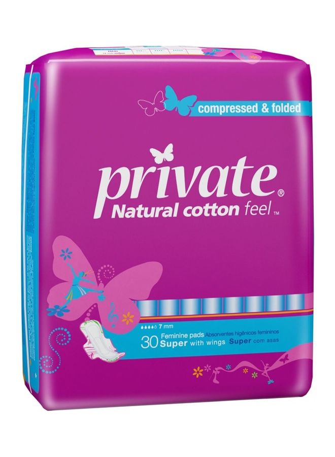 Private 30-Piece Sanitary Napkins Super With Wings White