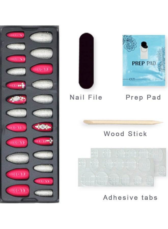 ارواق طقم أظافر صناعية مع خرز مكون من 24 قطعة متعدد الألوان - Image 2