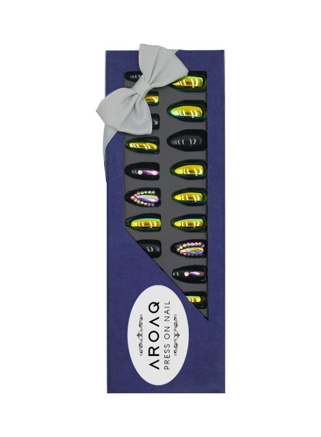 ارواق طقم أظافر صناعية بنمط منقط مرصعة بالكريستال مكون من 24 قطعة متعدد الألوان - Image 1