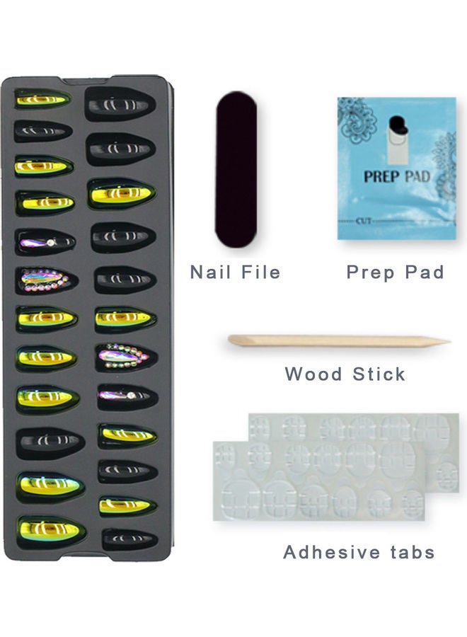 ارواق طقم أظافر صناعية بنمط منقط مرصعة بالكريستال مكون من 24 قطعة متعدد الألوان - Image 2