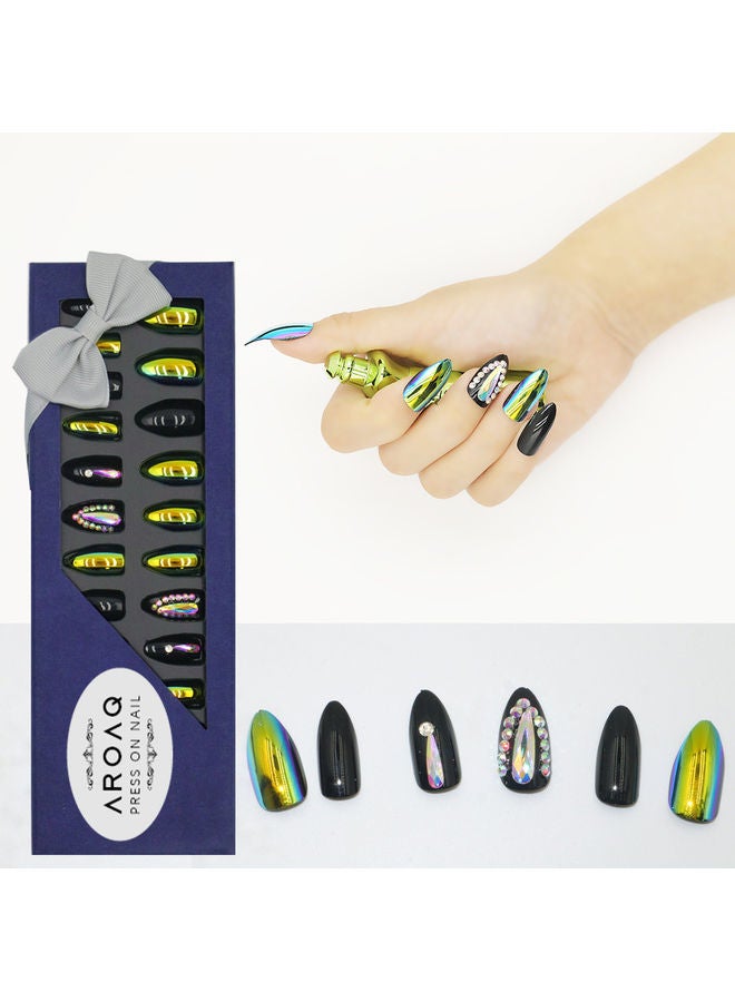 ارواق طقم أظافر صناعية بنمط منقط مرصعة بالكريستال مكون من 24 قطعة متعدد الألوان - Image 3