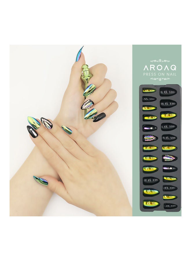 ارواق طقم أظافر صناعية بنمط منقط مرصعة بالكريستال مكون من 24 قطعة متعدد الألوان - Image 4