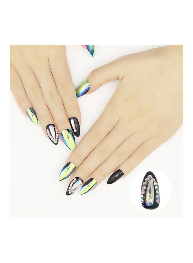 ارواق طقم أظافر صناعية بنمط منقط مرصعة بالكريستال مكون من 24 قطعة متعدد الألوان - Image 5