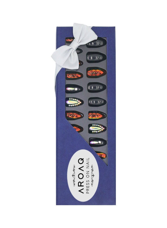 AROAQ 24-Piece Specular False Nails Set with Crystals Multicolour - Image 1
