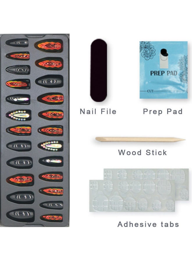 AROAQ 24-Piece Specular False Nails Set with Crystals Multicolour - Image 2