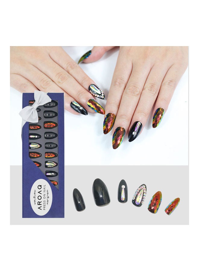 AROAQ 24-Piece Specular False Nails Set with Crystals Multicolour - Image 3