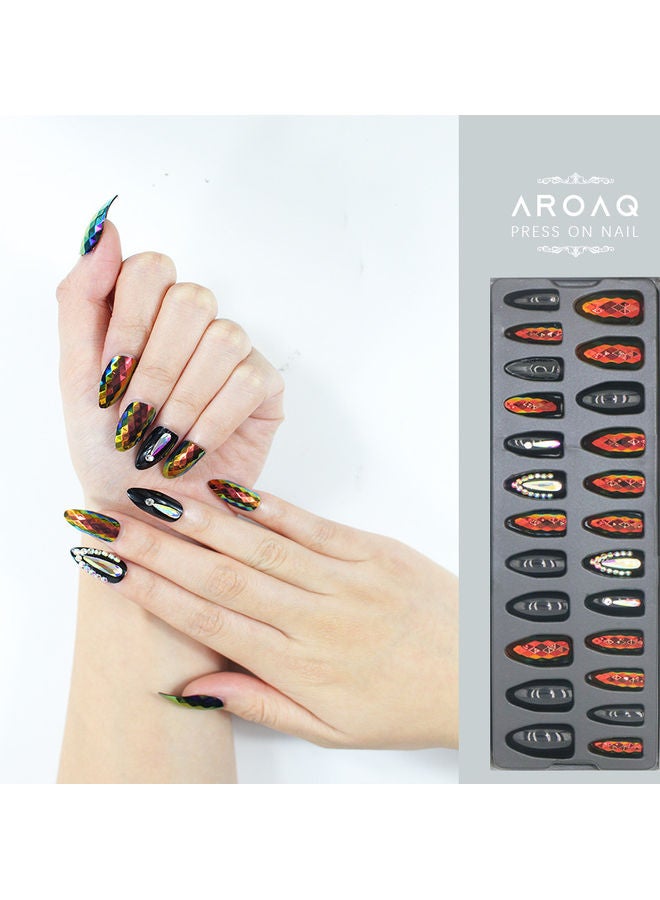 AROAQ 24-Piece Specular False Nails Set with Crystals Multicolour - Image 4