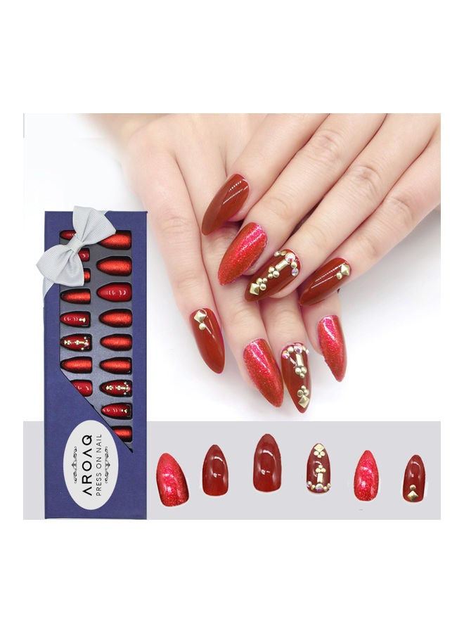 AROAQ 24-Piece False Nails with Beads Multicolour - Image 3