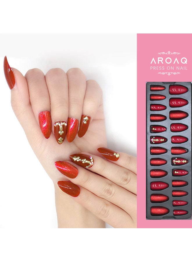 AROAQ 24-Piece False Nails with Beads Multicolour - Image 4