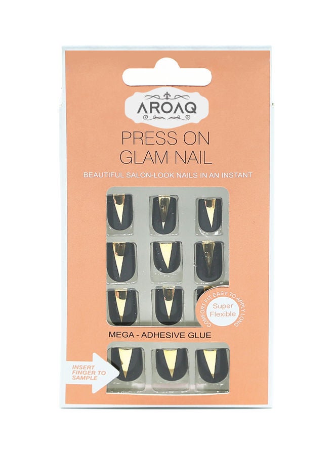ارواق طقم أظافر صناعية بلورية مكون من 24 قطعة أسود/ذهبي - Image 1