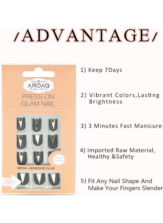 ارواق طقم أظافر صناعية بلورية مكون من 24 قطعة أسود/ذهبي - Image 4