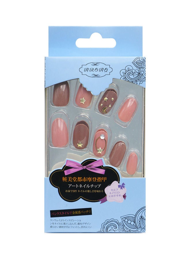 24-Piece Magic Press Shiny False Nails with Beads Multicolour - Image 1