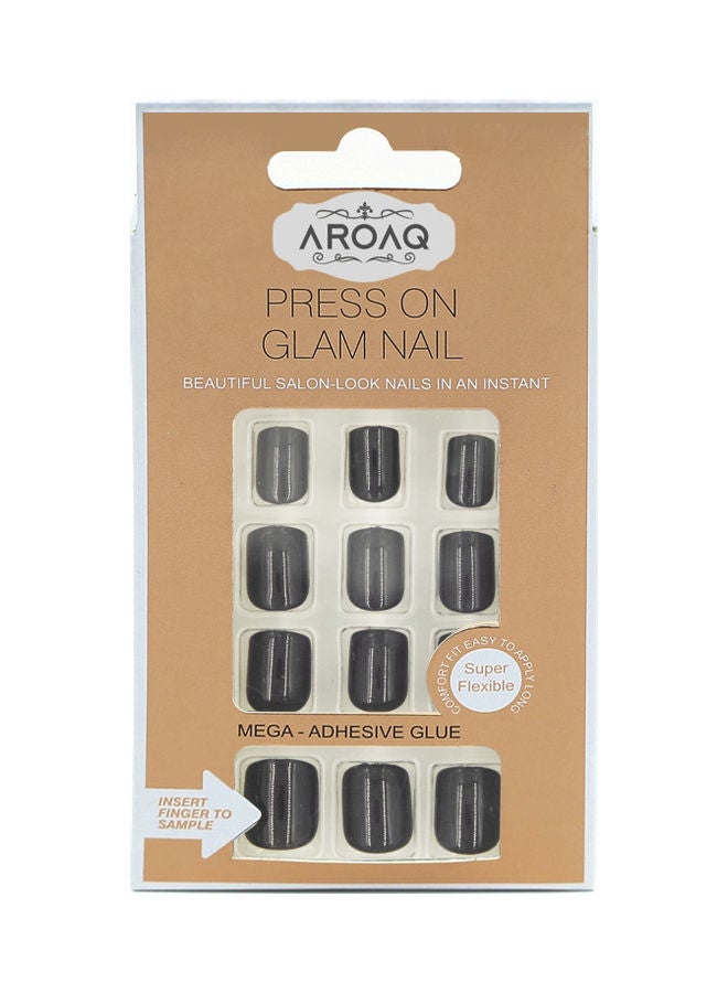 AROAQ 24-Piece Magic Press Shiny Glam False Nails Set Black - Image 1