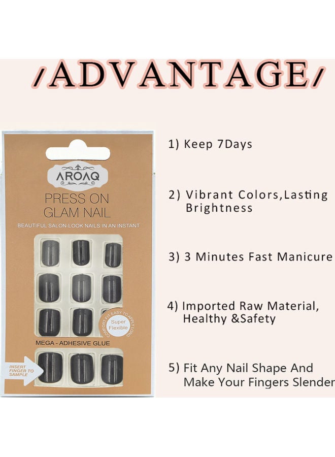 AROAQ 24-Piece Magic Press Shiny Glam False Nails Set Black - Image 5