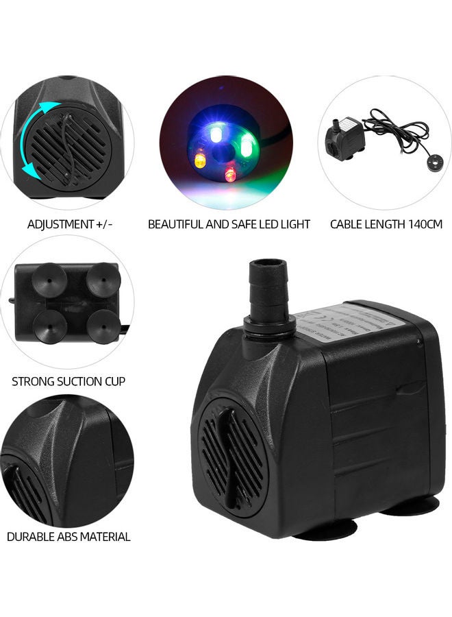 Generic 15W Ultra-Quiet Water Aquarium Pump with Power Cord IP68 and 4 LED Light Black  - Image 3