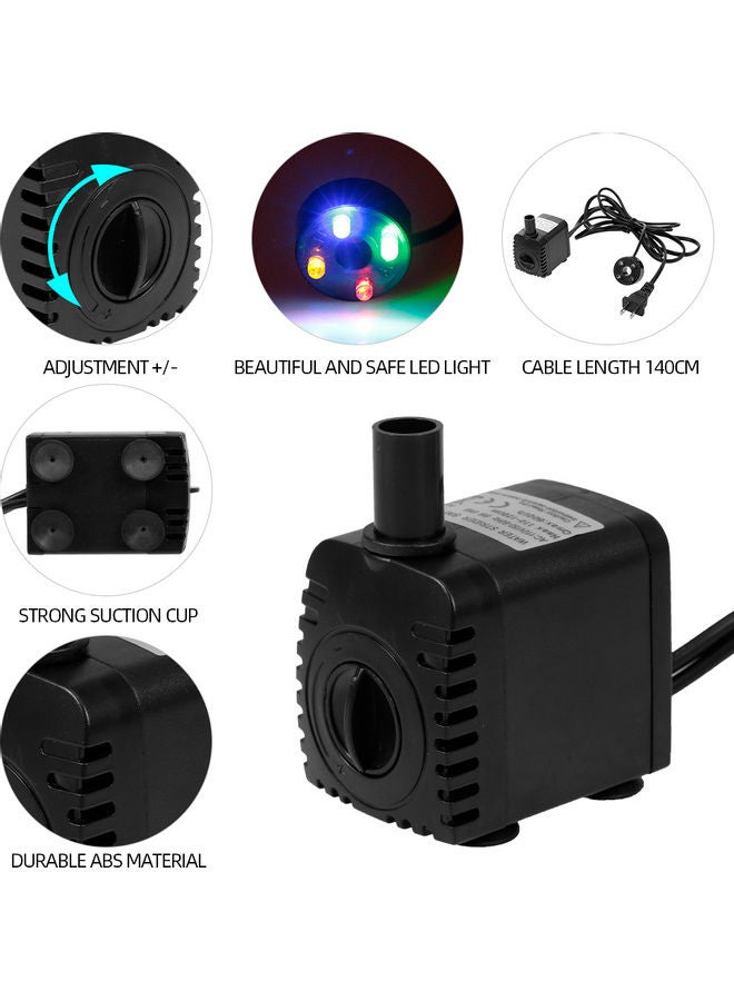 Generic 10W Ultra-Quiet Water Aquarium Pump with Power Cord IP68 and 4 LED Light Black  - Image 3