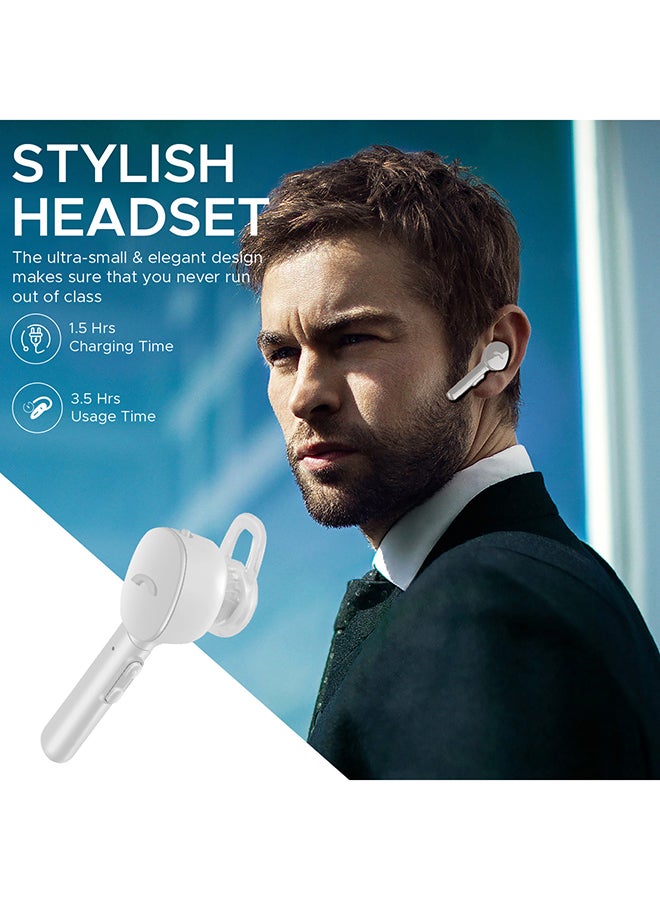 PROMATE - Mono Wireless Earphone, Professional Handsfree Bluetooth v5.0 Earbud with Built-In Mic, USB Magnetic Charging Dock and Multi-Point Pairing for Smartphone, Tablet, Laptop, iPod, Pioneer White - Image 1