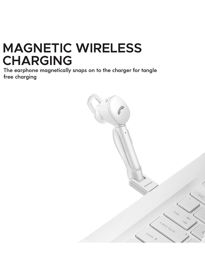 PROMATE - Mono Wireless Earphone, Professional Handsfree Bluetooth v5.0 Earbud with Built-In Mic, USB Magnetic Charging Dock and Multi-Point Pairing for Smartphone, Tablet, Laptop, iPod, Pioneer White - Image 1