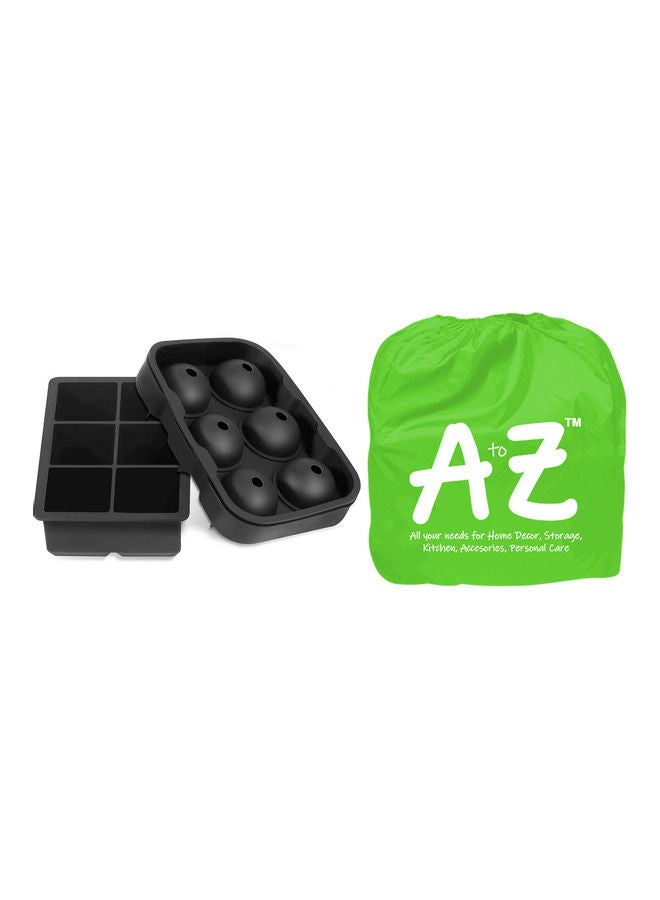 A TO Z Pack Of 2 Square and Ball Ice Cube Tray VD-AZ-ICETRAY-BK Black  - Image 1