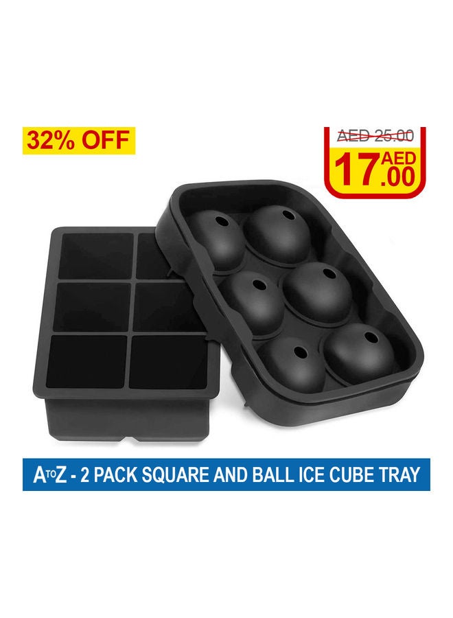 A TO Z Pack Of 2 Square and Ball Ice Cube Tray VD-AZ-ICETRAY-BK Black  - Image 2