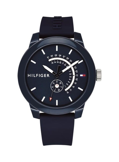 Men's Denim Round Shape Silicone Strap Analog Wrist Watch 44 mm - Blue - 1791482