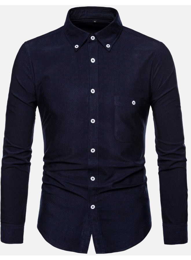 Men's Shirt Turn Down Collar Long Sleeve Navy