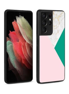 Okteq Protective Case Cover For Samsung Galaxy S21 Ultra Pink Dark Green Marble  - Image 1