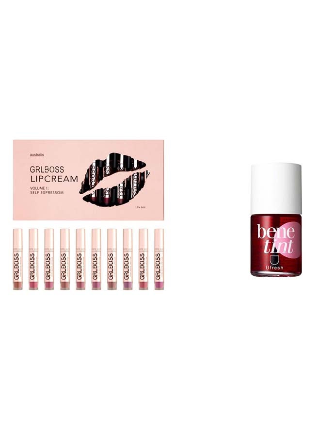 Australis 10-Piece Liquid Lipstick Set And uFresh Bene Tint Lip Glossy Multicolour  - Image 1