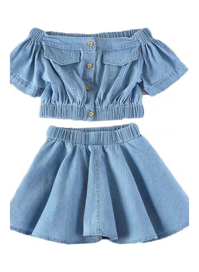 Denim Top And Mini Skirt Set Light Blue - Image 1