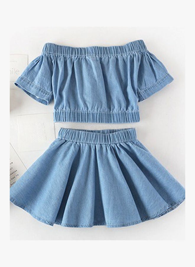 Denim Top And Mini Skirt Set Light Blue - Image 2