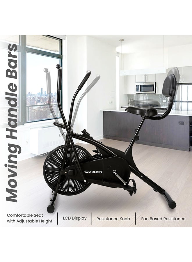 Sparnod Fitness SAB-05 Air Bike Exercise Cycle For Home Gym Adjustable Resistance, Height Adjustable Seat With Back Rest 106.7x104.1x45.7cm  - Image 2