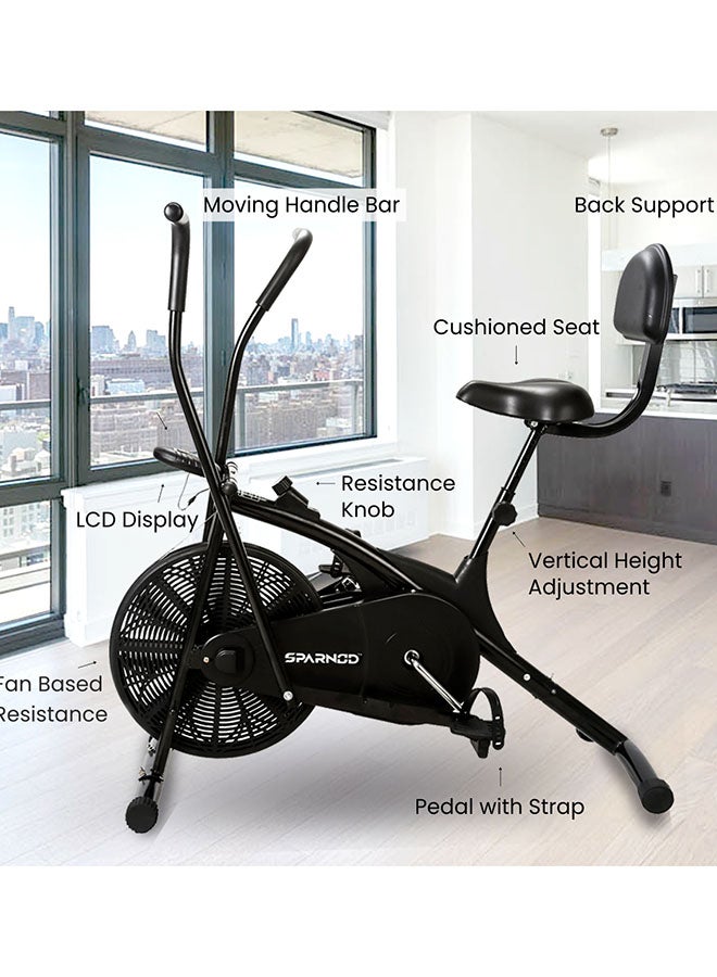 Sparnod Fitness SAB-05 Air Bike Exercise Cycle For Home Gym Adjustable Resistance, Height Adjustable Seat With Back Rest 106.7x104.1x45.7cm  - Image 5