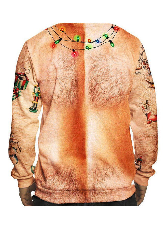 Christmas Printed Sweatshirt Khaki  - Image 3