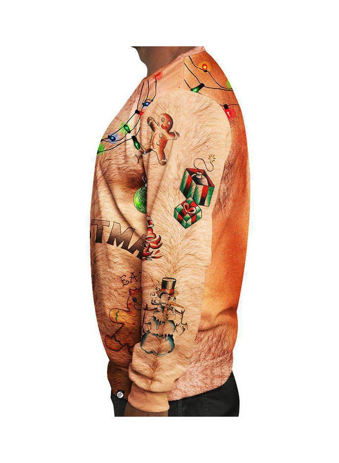Christmas Printed Sweatshirt Khaki  - Image 4