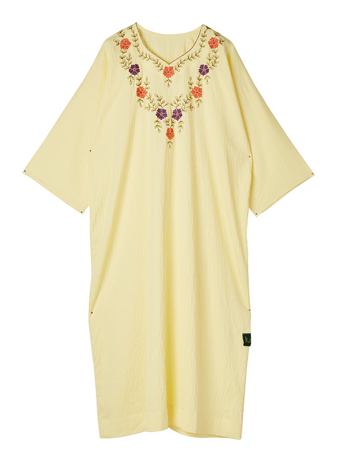 Linen Embroidered Dress yellow - v1612786808/N44227641V_1