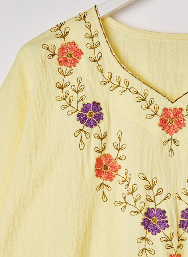 Linen Embroidered Dress yellow - v1612786808/N44227641V_3