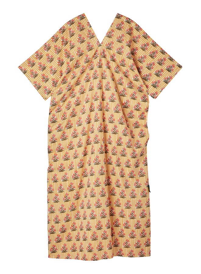 Knoosha Fashion Cotton Special Prented Dress yellow  - Image 1