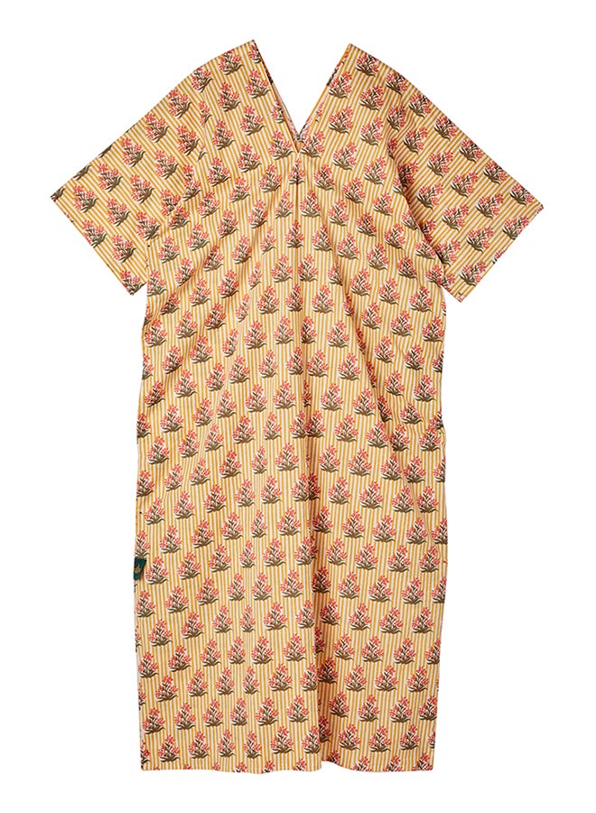 Knoosha Fashion Cotton Special Prented Dress yellow  - Image 2