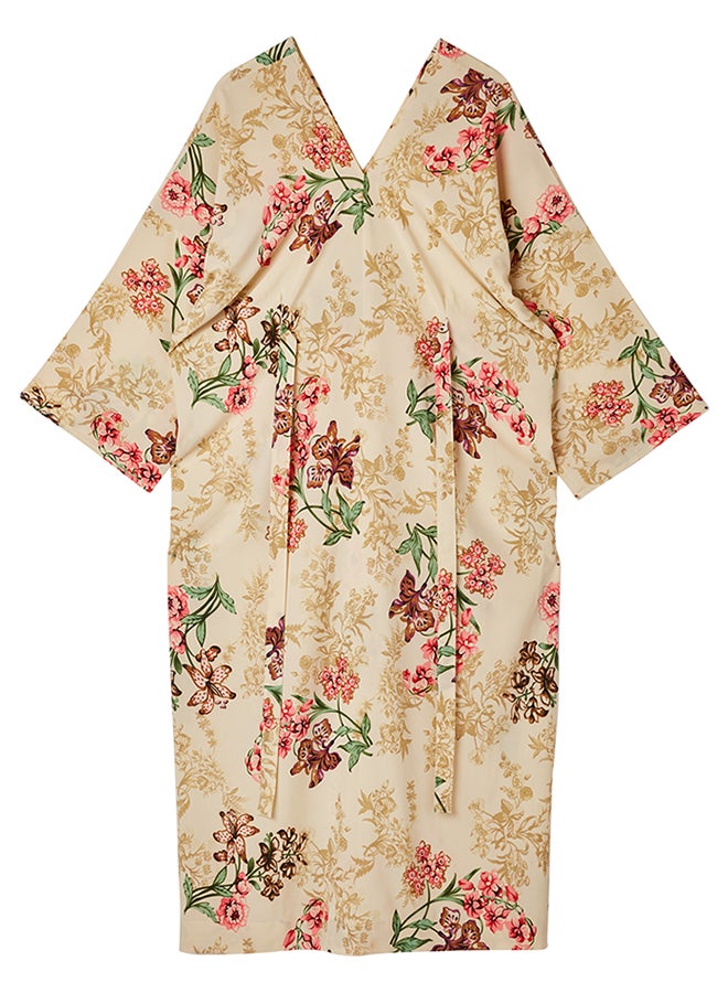 Knoosha Fashion Cotton Prented Special Dress beige  - Image 2